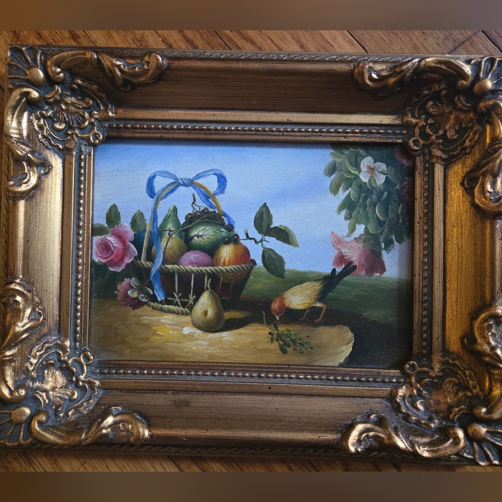 Ornate Gold Framed Fruit and Floral Painting